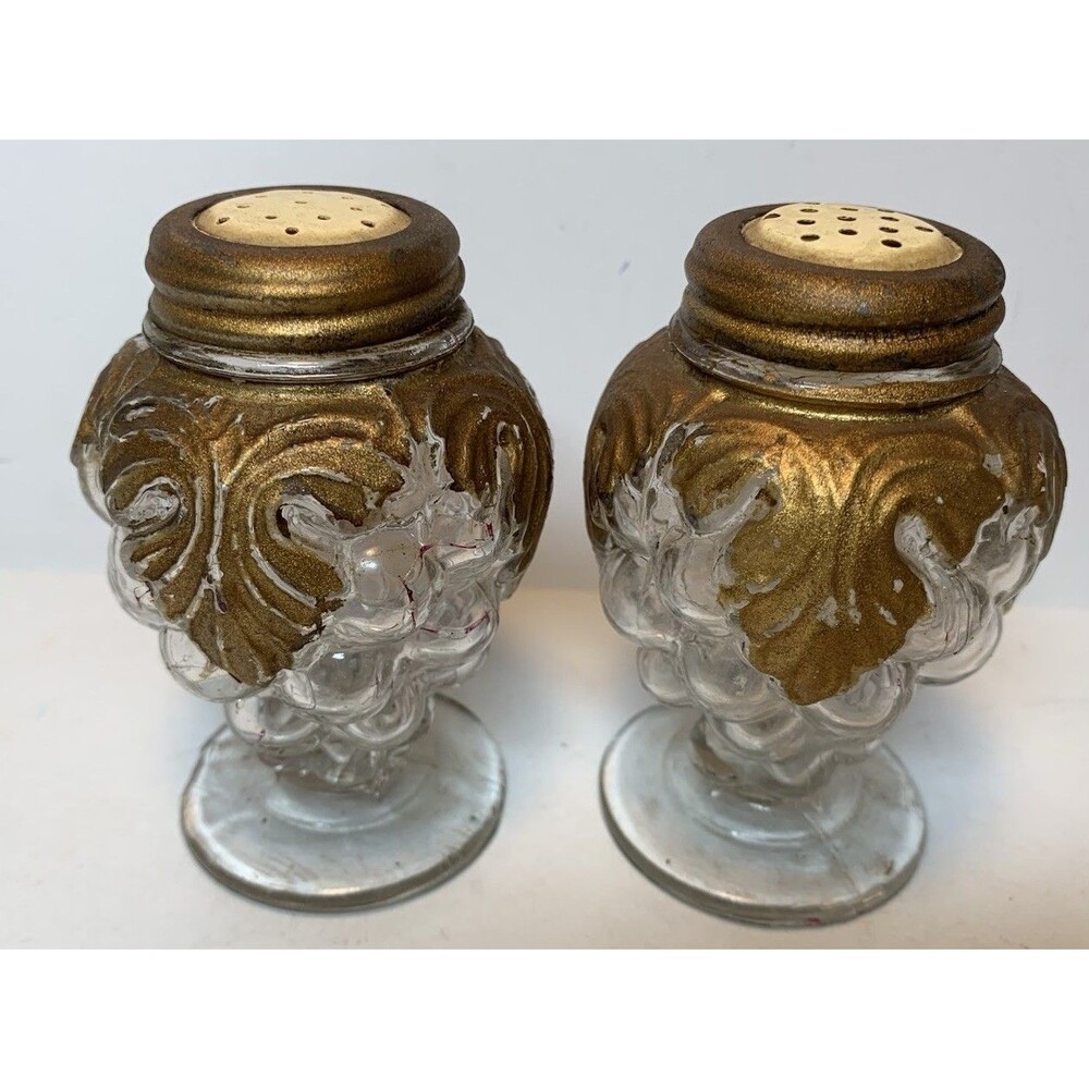 EAPG Eagle Glass Company Grape & Four Leaves Salt & Pepper Set c.1895 READ